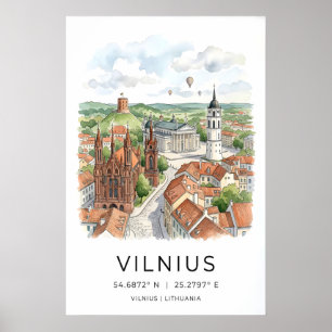Vilnius City Wall Art - Hand-Drawn Skyline with