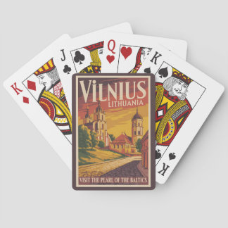 Vilnius Lithuania Illustration Travel Art Vintage Poker Cards