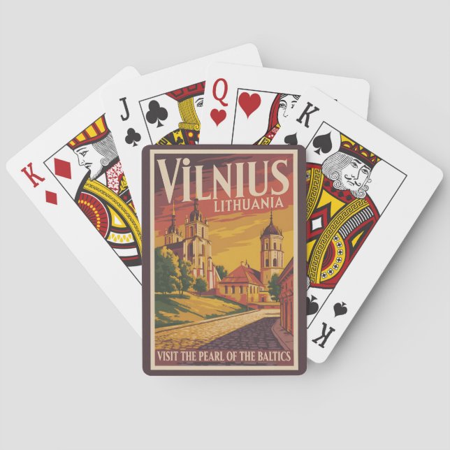 Vilnius Lithuania Illustration Travel Art Vintage Poker Cards (Back)