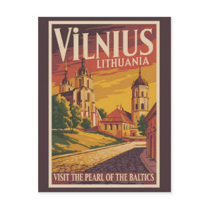 Vilnius Lithuania Illustration Travel Art Vintage Postcard