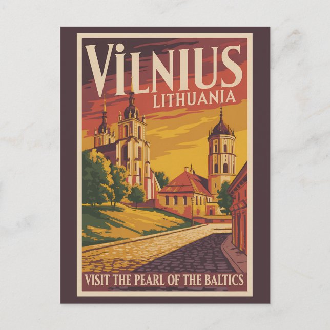 Vilnius Lithuania Illustration Travel Art Vintage Postcard (Front)