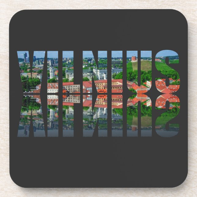 Vilnius text with reflection beverage coaster (Front)