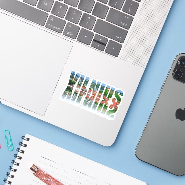 Vilnius text with reflection sticker (Laptop w/ iPhone)