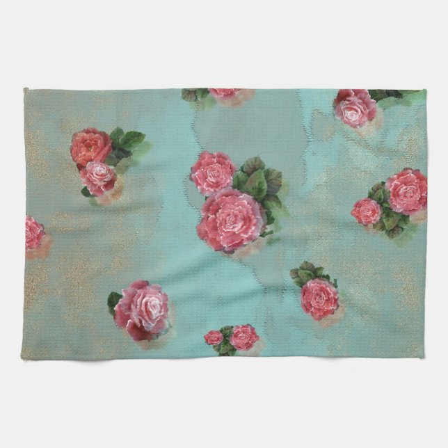Vinage Flower Roses floral blue pink nostalic Towel (Horizontal)