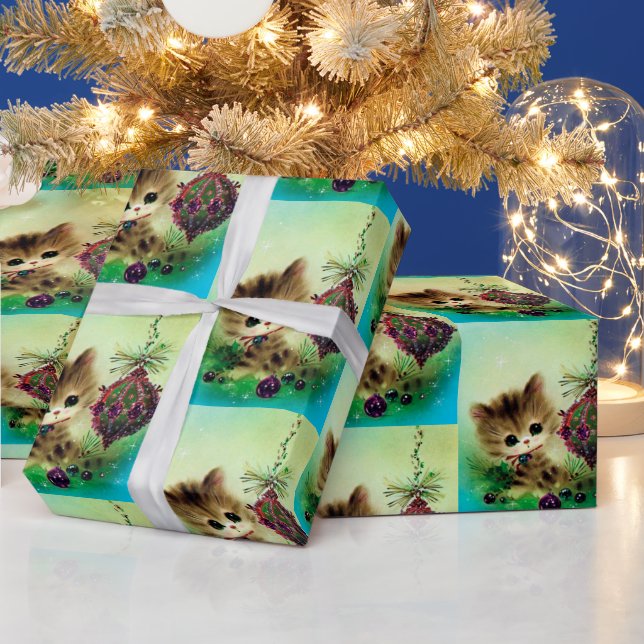 Vinage retro Christmas cat Holiday party wrap Wrapping Paper (Holidays)