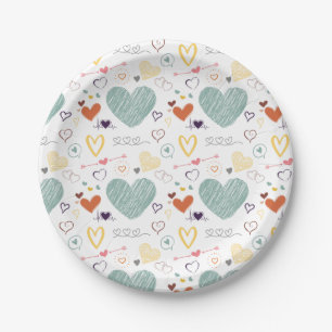 vinatage colors heart pattern paper plates