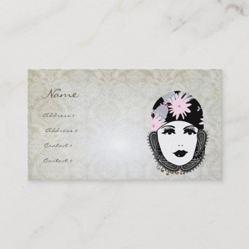 Vinatage Girl Damask Rose Boutique Fashion Business Card