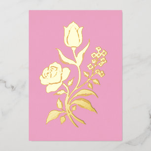 Vinateg Floral - folk art pink gold Foil Invitation