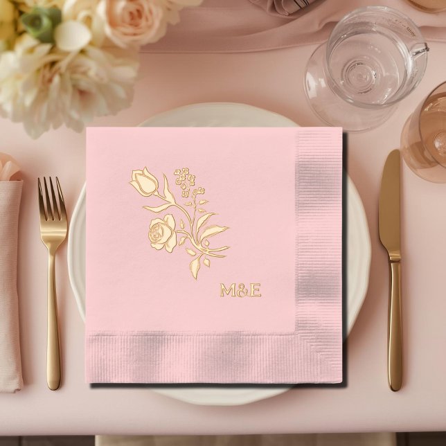 Vinateg Floral -   folk art   pink   gold  Foil Napkins (Creator Uploaded)