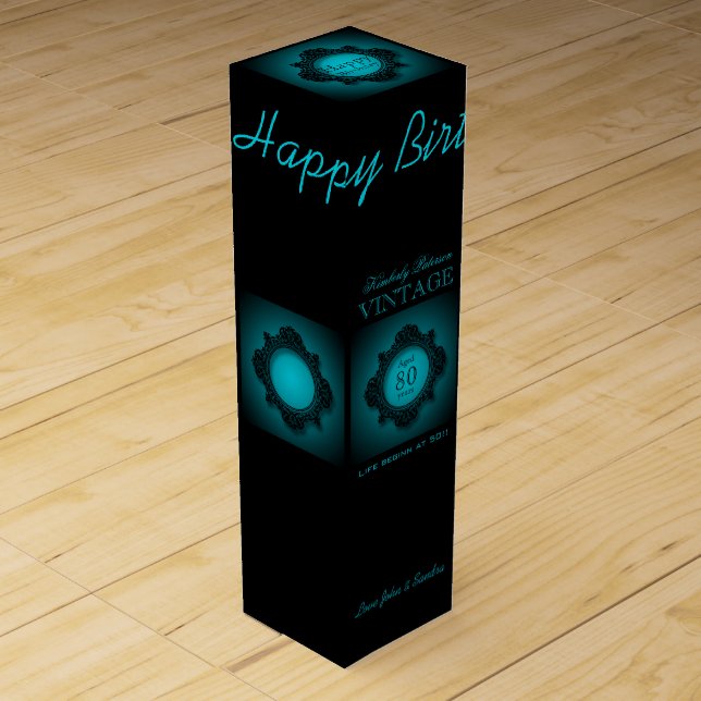 Vinatge 80th Birthday Party personalized Wine Box (Front)