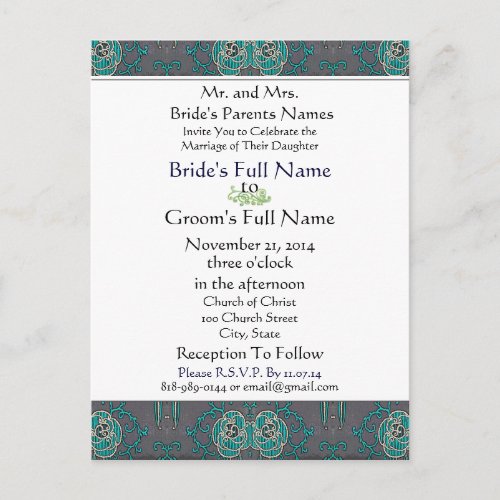 Vinatge Aqua on Grey Wedding Invitation