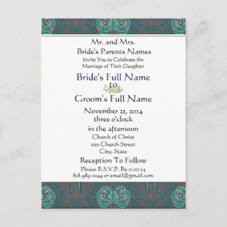 Vinatge Aqua on Grey Wedding Invitation Postcard