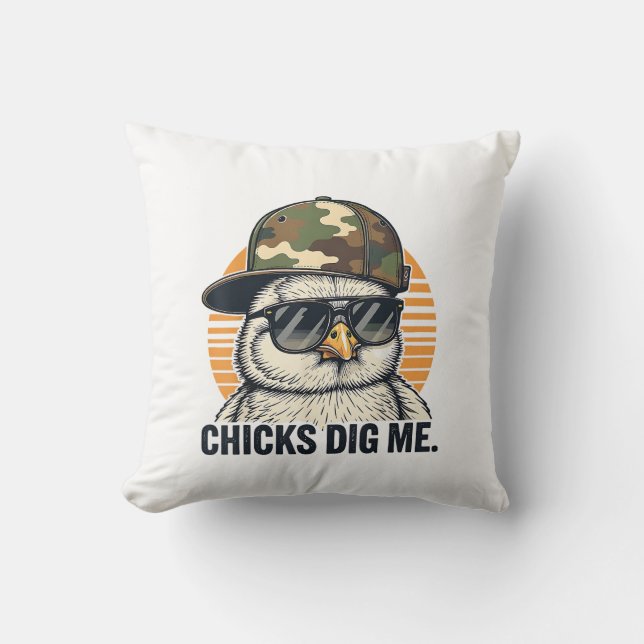 Vinatge Chicks Dig Me Easter Camo Toddler Boys Fun Throw Pillow (Front)