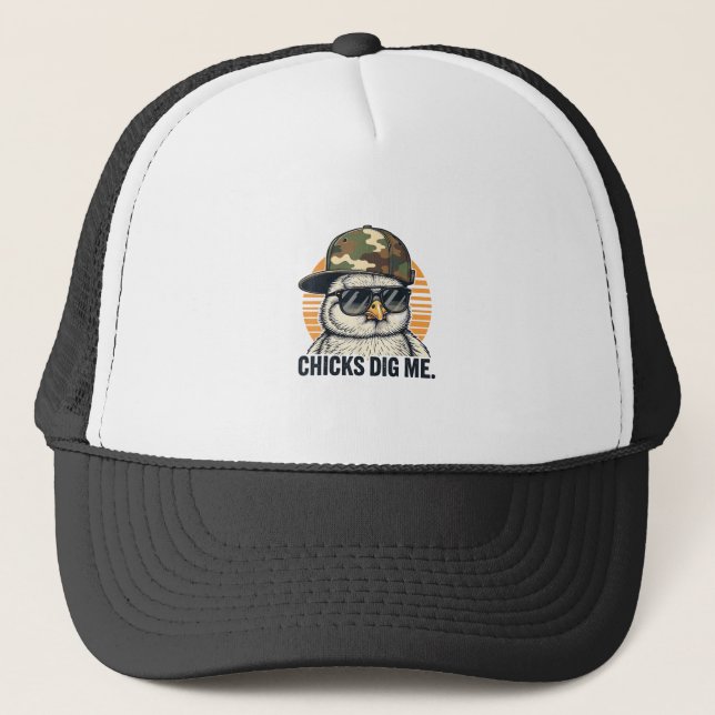 Vinatge Chicks Dig Me Easter Camo Toddler Boys Fun Trucker Hat (Front)