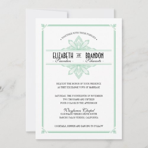 Vinatge Deco Mint  Black Wedding Invitation