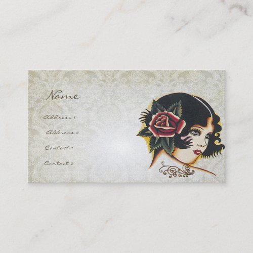 Vinatge Girl Damask Rose Boutique Fashion Business Business Card Templates