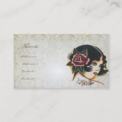 Customizable Vinatge Girl Damask Rose Boutique Fashion Business Business Card Templates