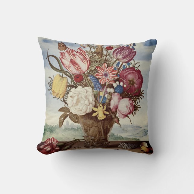vinatge loral flourish vase painting retro throw pillow (Front)