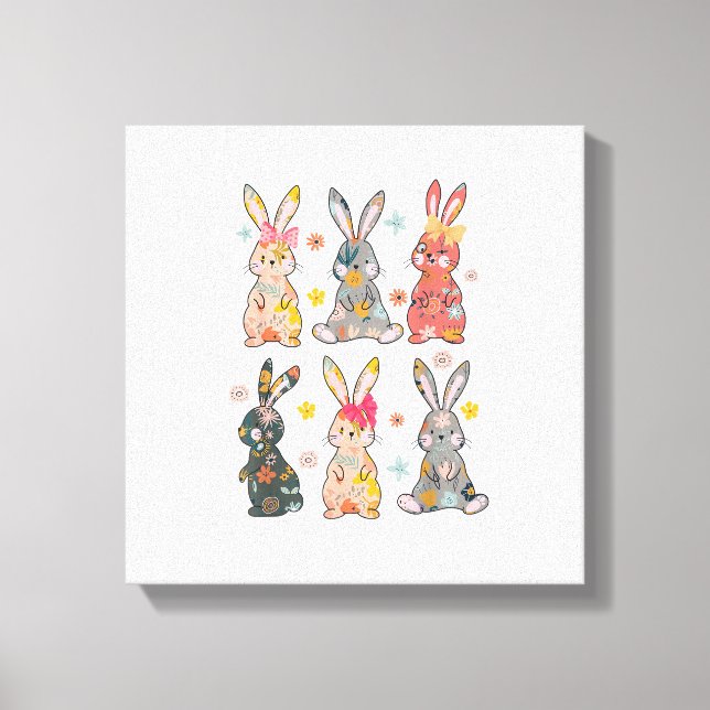 Vinatge Retro Bunny Floral Flower Rabbit Easter Da Canvas Print (Front)