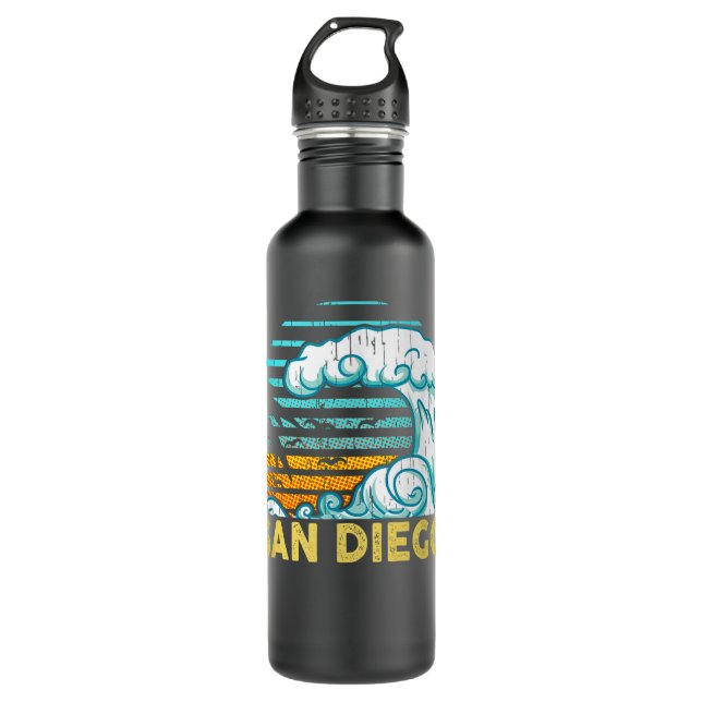 Vinatge San Diego Wave Retro Surfing Surf Souvenir Stainless Steel Water Bottle (Front)