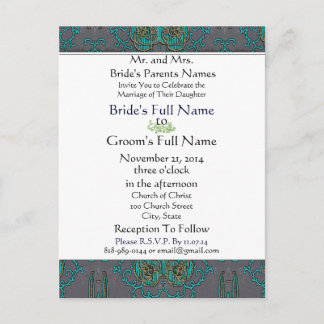 Vinatge Turquoise Teal Blue Wedding Invitation Postcard