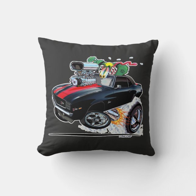 Vince Crains High Octane Art, 1969 Camaro Black Throw Pillow (Front)