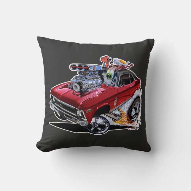 Vince Crains High Octane Art, 1970 Chevy Nova Throw Pillow (Front)