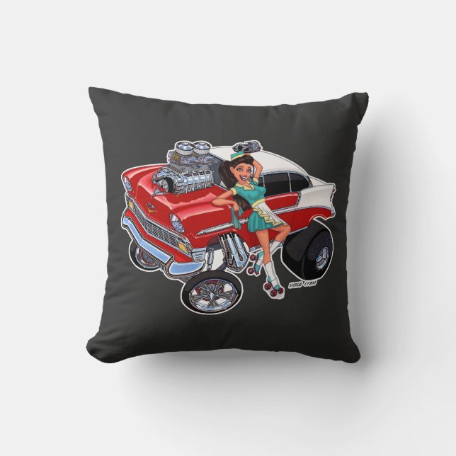 Vince Crains High Octane Art, "FAST FOOD" 56 chevy Throw Pillow (Front)