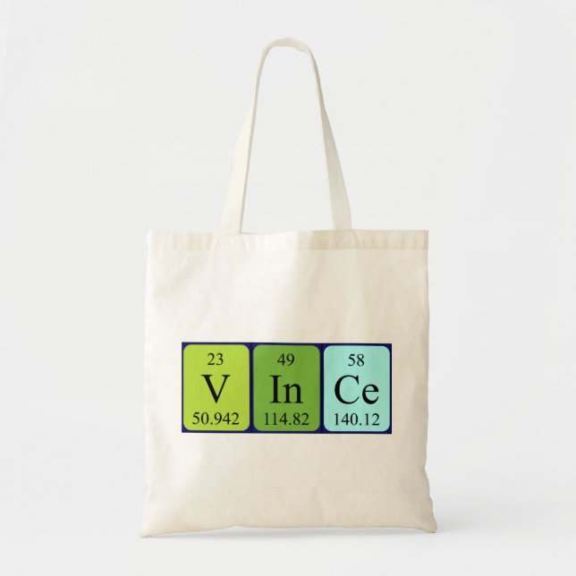 Vince periodic table name tote bag (Front)