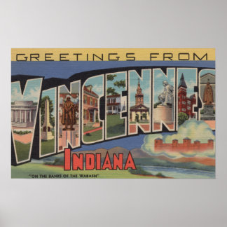 Vincennes, Indiana - Large Letter Scenes Poster