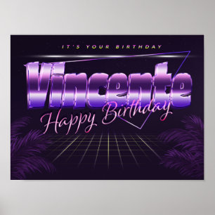 Vincent Name First Name Lilac Retro Poster Birthda
