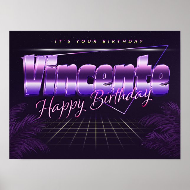 Vincent Name First Name Lilac Retro Poster Birthda (Front)