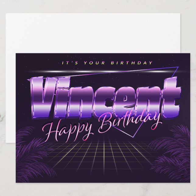 Vincent Name First Name purla retro Card Birthday (Front/Back)