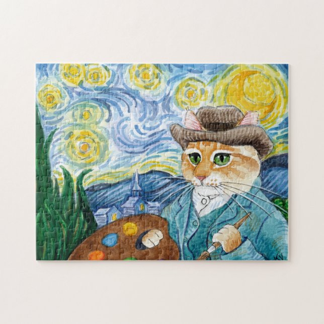 Vincent the Cat, Starry Night spoof jigsaw puzzle (Horizontal)