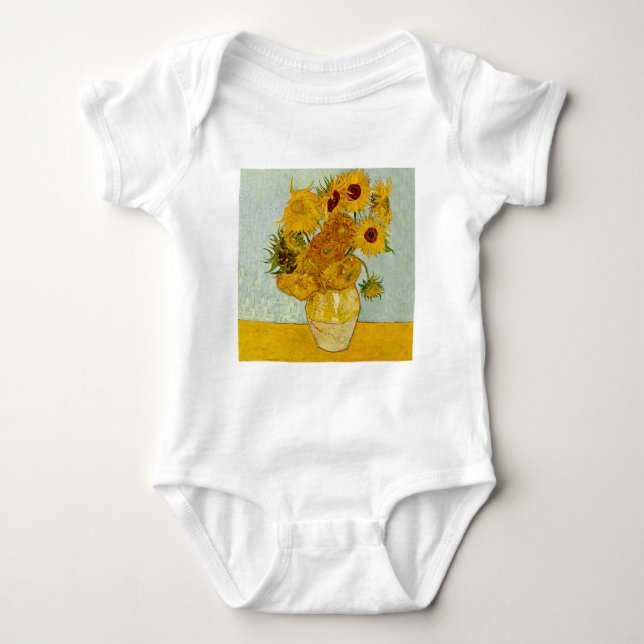 Vincent Van Gogh 12 Sunflowers Impressionist Baby Bodysuit (Front)