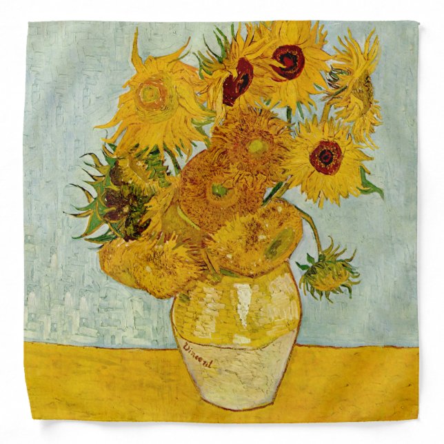 Vincent Van Gogh 12 Sunflowers Impressionist Bandana (Front)