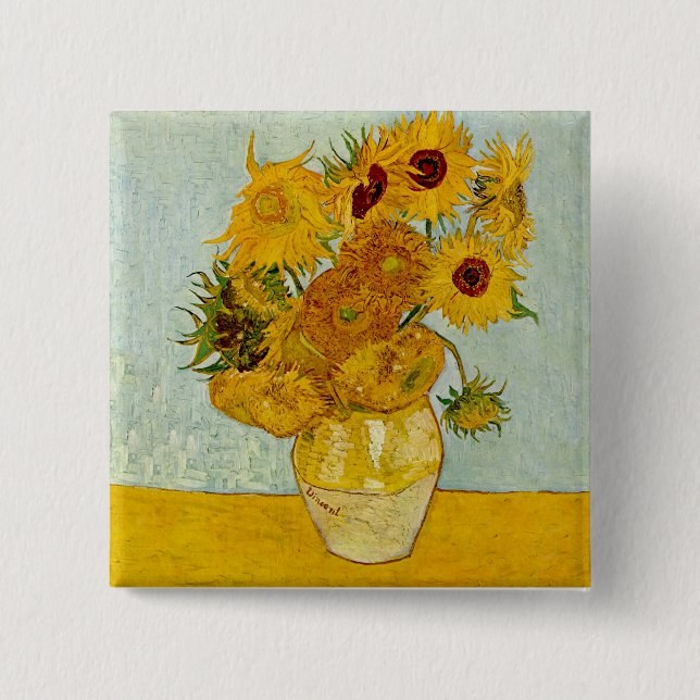 Vincent Van Gogh 12 Sunflowers Impressionist Button (Front)