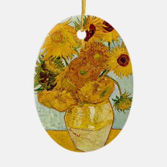 Vincent Van Gogh 12 Sunflowers Impressionist Ceramic Ornament (Front)