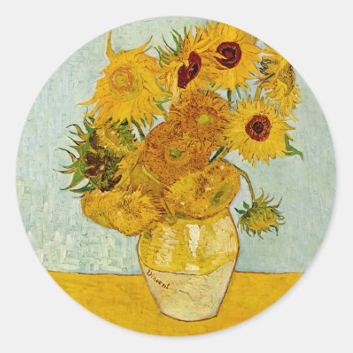 Vincent Van Gogh 12 Sunflowers Impressionist Classic Round Sticker