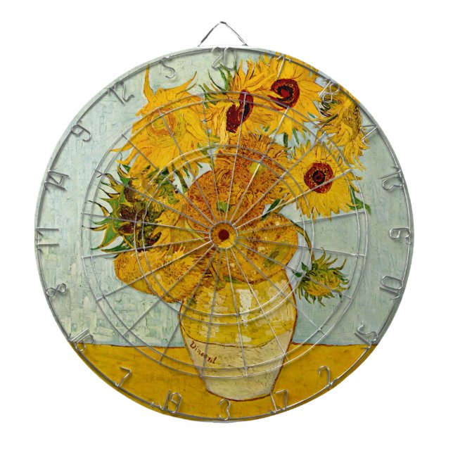 Vincent Van Gogh 12 Sunflowers Impressionist Dartboard (Front)