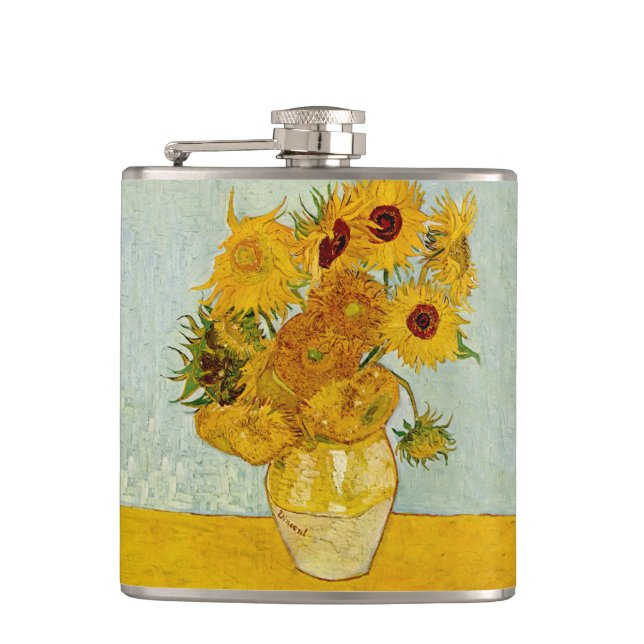 Vincent Van Gogh 12 Sunflowers Impressionist Flask (Front)