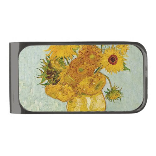 Vincent Van Gogh 12 Sunflowers Impressionist Gunmetal Finish Money Clip