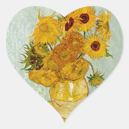 Vincent Van Gogh 12 Sunflowers Impressionist Heart Sticker