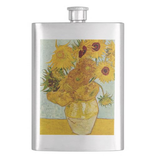 Vincent Van Gogh 12 Sunflowers Impressionist Hip Flask