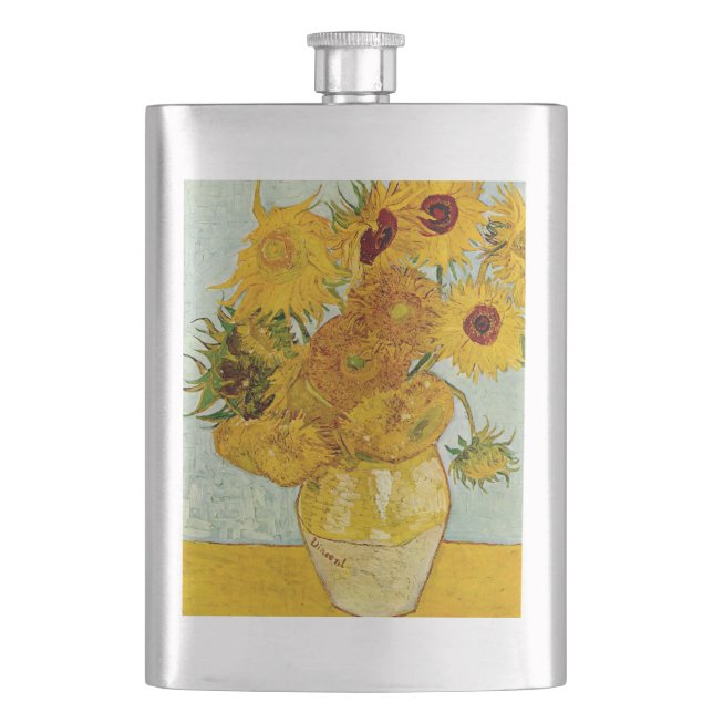 Vincent Van Gogh 12 Sunflowers Impressionist Hip Flask (Front)