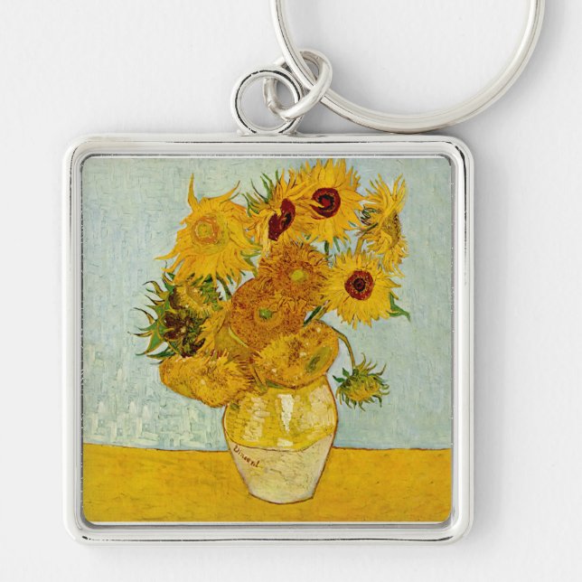Vincent Van Gogh 12 Sunflowers Impressionist Keychain (Front)