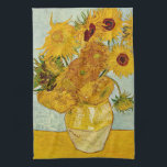 Vincent Van Gogh 12 Sunflowers Impressionist Kitchen Towel<br><div class="desc">Vincent Van Gogh's Vase with 12 Sunflowers is one of Van Gogh's famous Sunflower series. This painting of sunflowers is part of Van Gogh's second set of beautiful impressionist sunflower paintings, which he created in 1888. The sunflowers are yellow against a background of light blue. As in all of Van...</div>