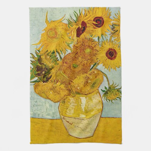 Vincent Van Gogh 12 Sunflowers Impressionist Kitchen Towel