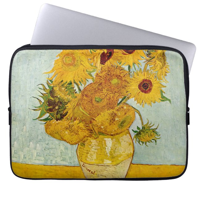 Vincent Van Gogh 12 Sunflowers Impressionist Laptop Sleeve (Front)
