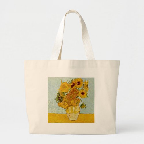 Vincent Van Gogh 12 Sunflowers Impressionist Large Tote Bag